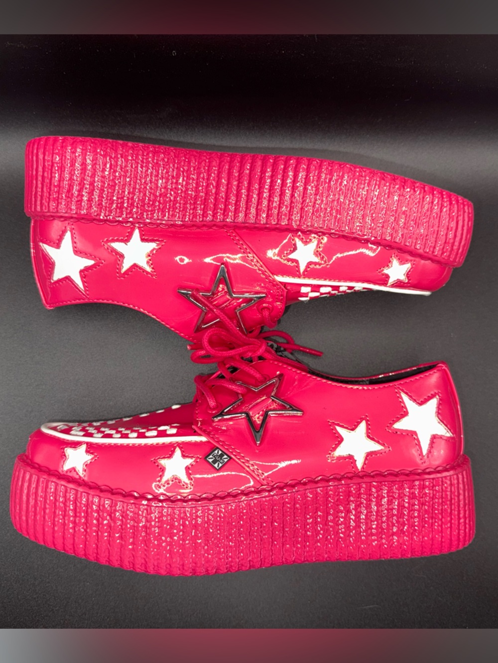 T.U.K. Hot Pink Creepers Size 7 Patent Leather Platform Star Punk Goth Y2K Shoes